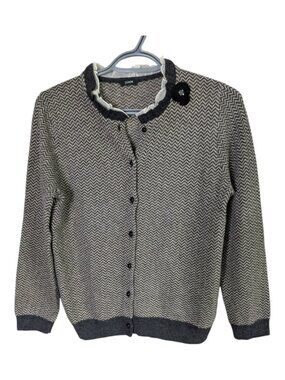 J.Crew Chevron Knit "Dream" Cardigan Sweater Wool Cashmere Blend Ruffle Size Sm